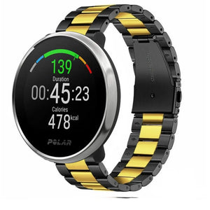 Steel Strap, black/gold, on a watch, 3/4 front view