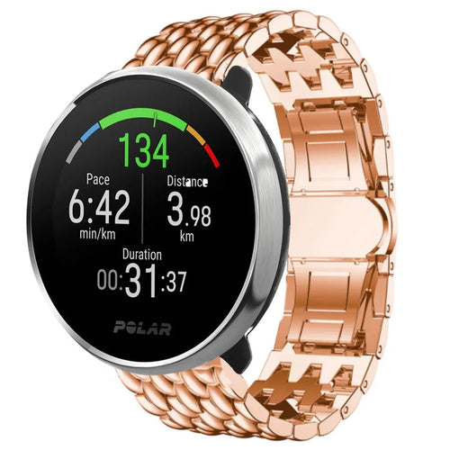 Steel Dragon Strap, rose gold, on a watch, 3/4 front view
