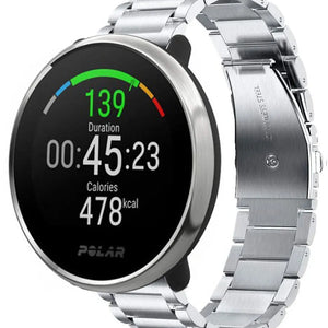 Titanium Strap, silver, on a watch, 3/4 front view