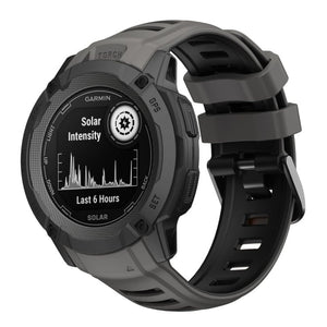 Silicone Sport Strap, dark grey/black, on a watch, 3/4 front view