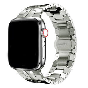 Steel Iron Strap, titanium, on a watch, 3/4 front view