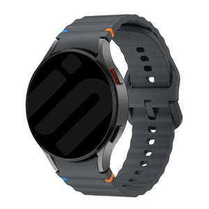 Wave Silicone Strap, graphite, on a watch, 3/4 front view