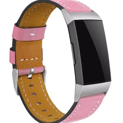 Modern Leather Strap, pink, on a watch, 3/4 front view