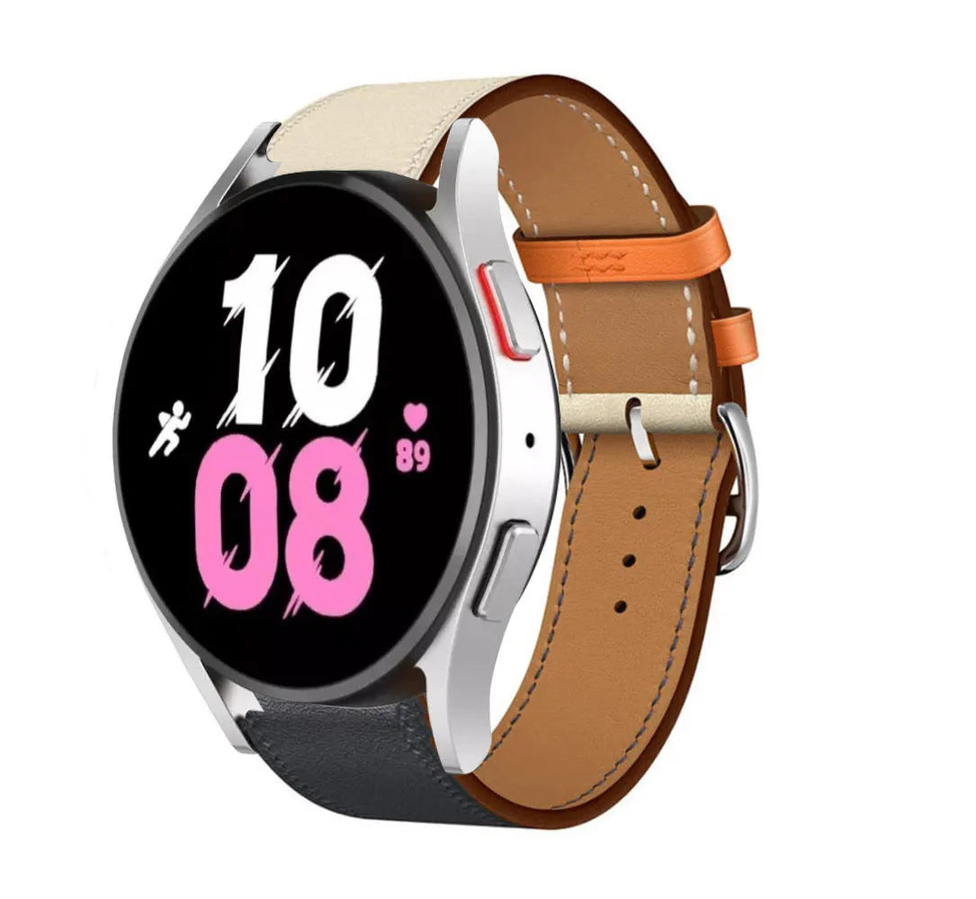 Leather Strap 'Duo', on a watch, 3/4 front view