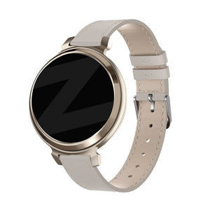 Leather Strap 'Deluxe', beige, on a watch, 3/4 front view