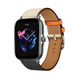 Leather Strap 'Duo', dark blue, on a watch, 3/4 front view
