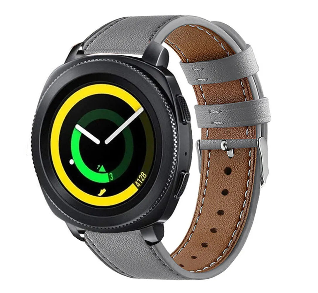 Modern Leather Strap, grey, on a watch, 3/4 front view