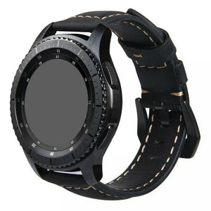 Leather Strap, black, on a watch, 3/4 front view