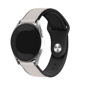 Leather Hybrid Strap, white, on a watch, 3/4 front view