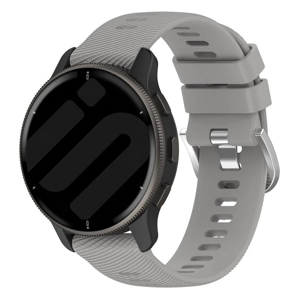 Silicone Strap, light grey, on a watch, 3/4 front view
