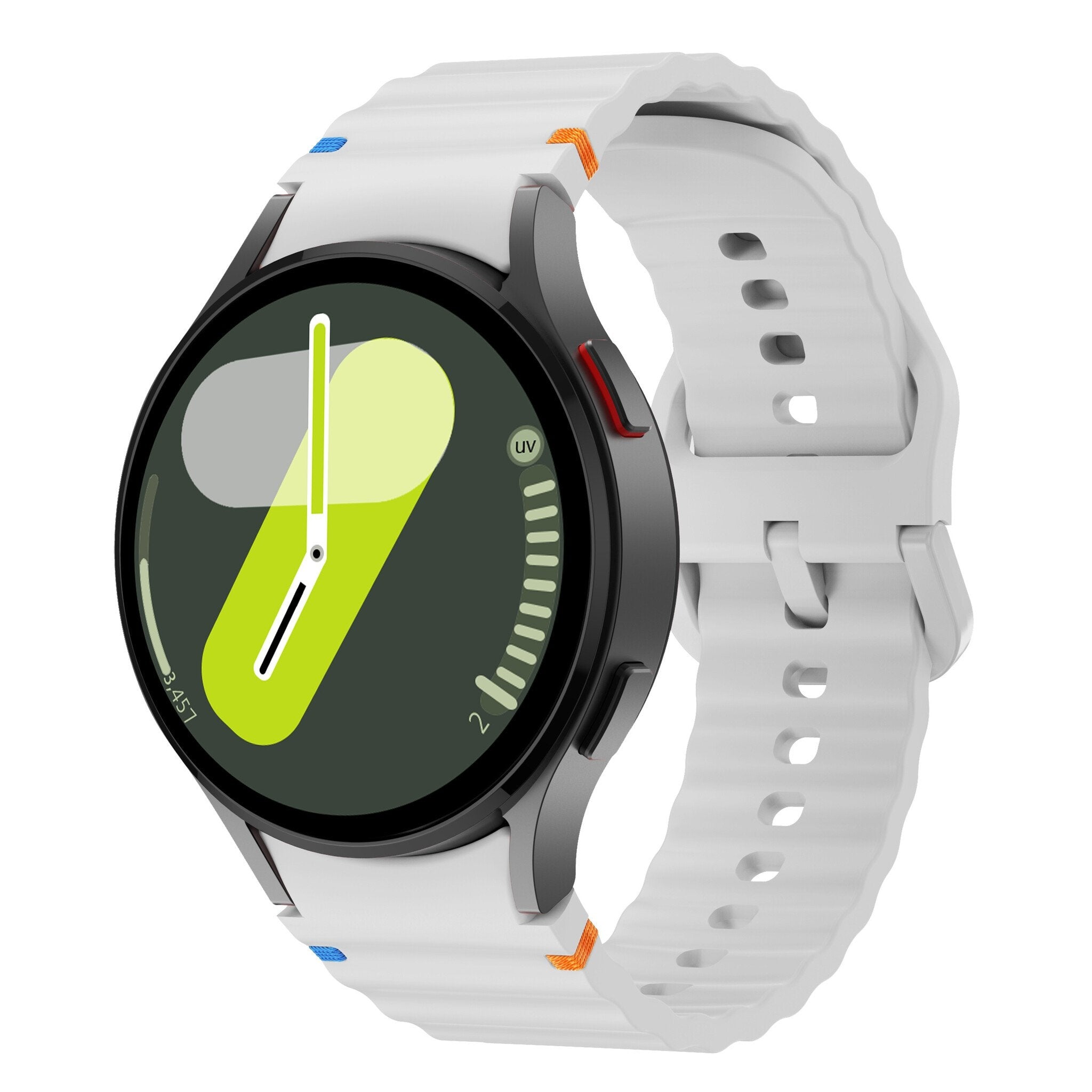 Wave Silicone Strap, light grey, on a watch, 3/4 front view