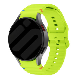 Wave Silicone Strap, lime, on a watch, 3/4 front view