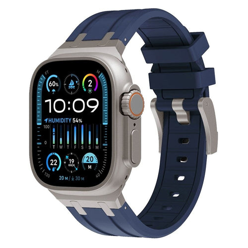 Apple Watch Ultra Luxus Liquid Silikonarmband (Blau mit Titan)