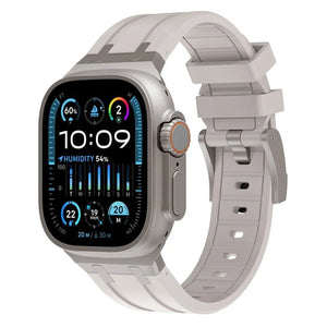 Luxury Liquid Silicone Strap, starlight, on a watch, 3/4 front view