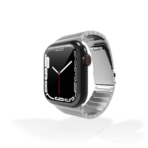 Metal Premium Titanium Strap, silver, on a watch, 3/4 front view