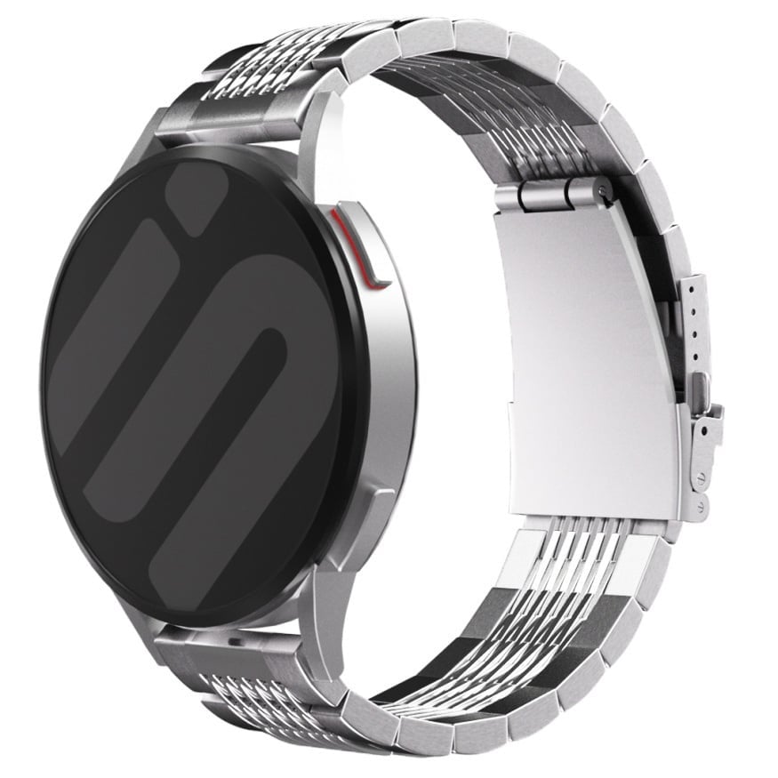 Luxury Steel Link Strap, silver, on a watch, 3/4 front view