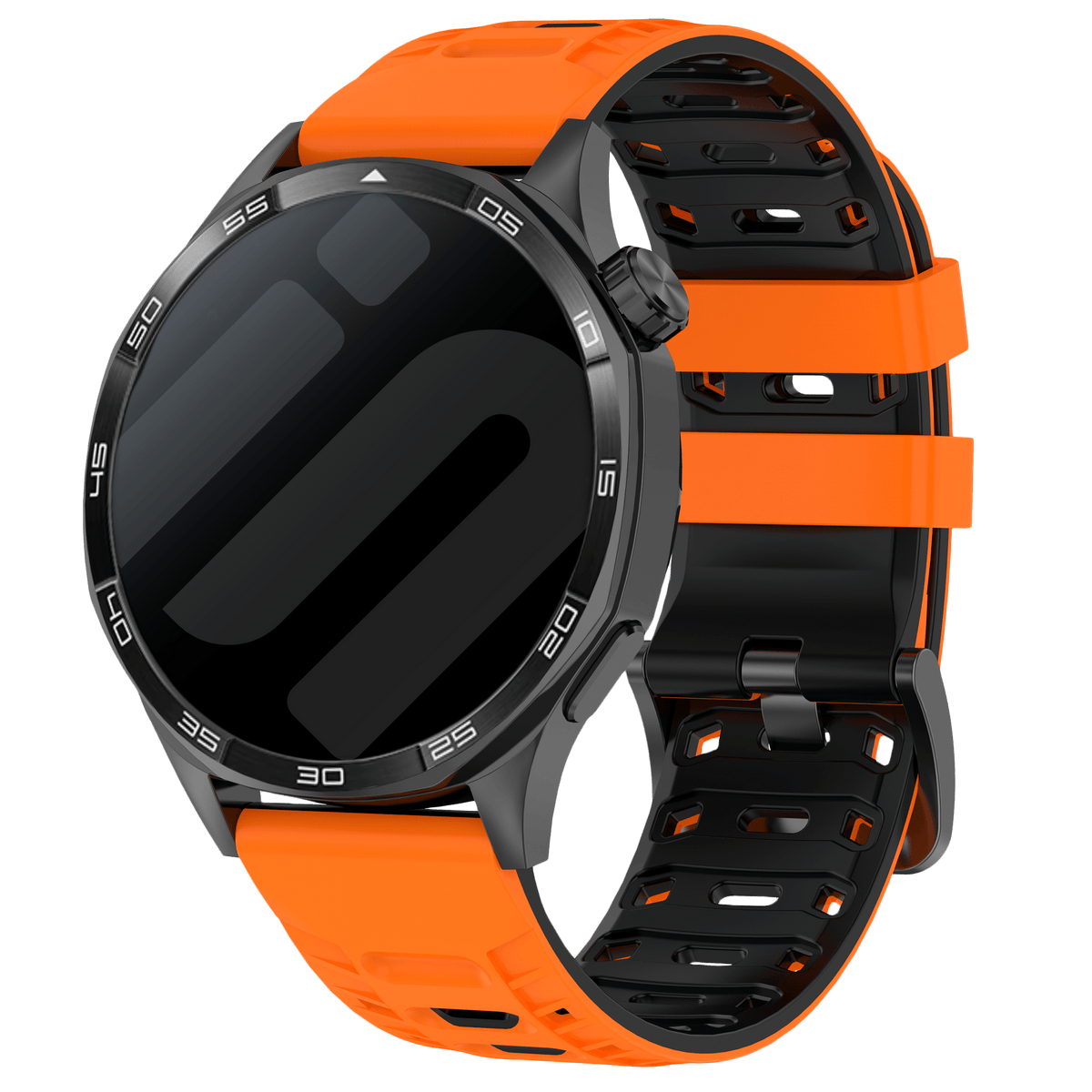 Silicone Mecha Sport Strap, on a watch, 3/4 front view