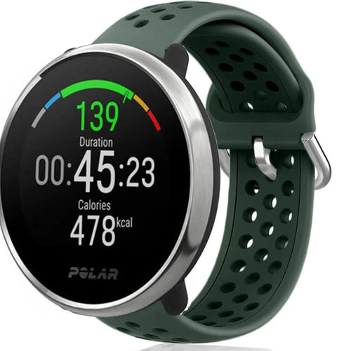 Twill Silicone Strap, army green, on a watch, 3/4 front view