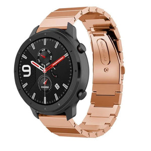 Premium Metal Strap, rose gold, on a watch, 3/4 front view