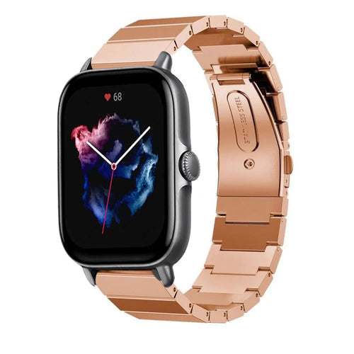 Premium Metal Strap, rose gold, on a watch, 3/4 front view