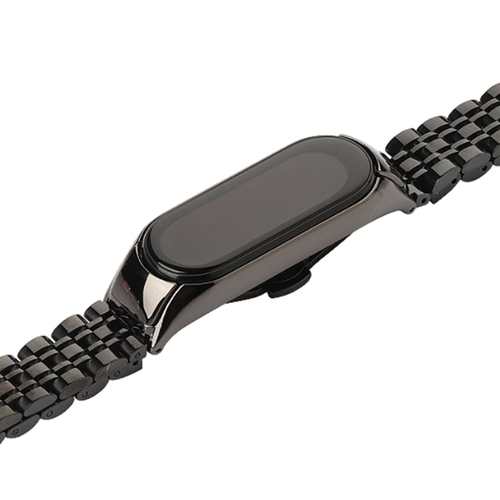 Metal Strap, black, on a watch, 3/4 front view