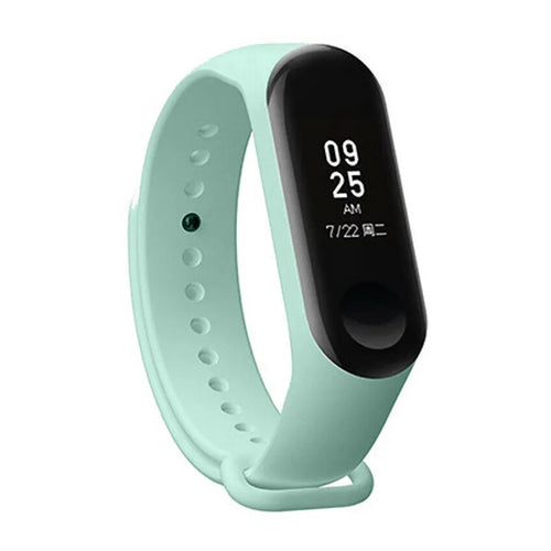 Silicone Strap, light blue, on a watch, 3/4 front view