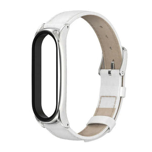 Modern Leather Strap, white, on a watch, 3/4 front view