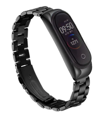 Steel Strap, black, on a watch, 3/4 front view