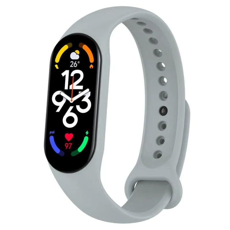 Silicone Strap, grey, on a watch, 3/4 front view
