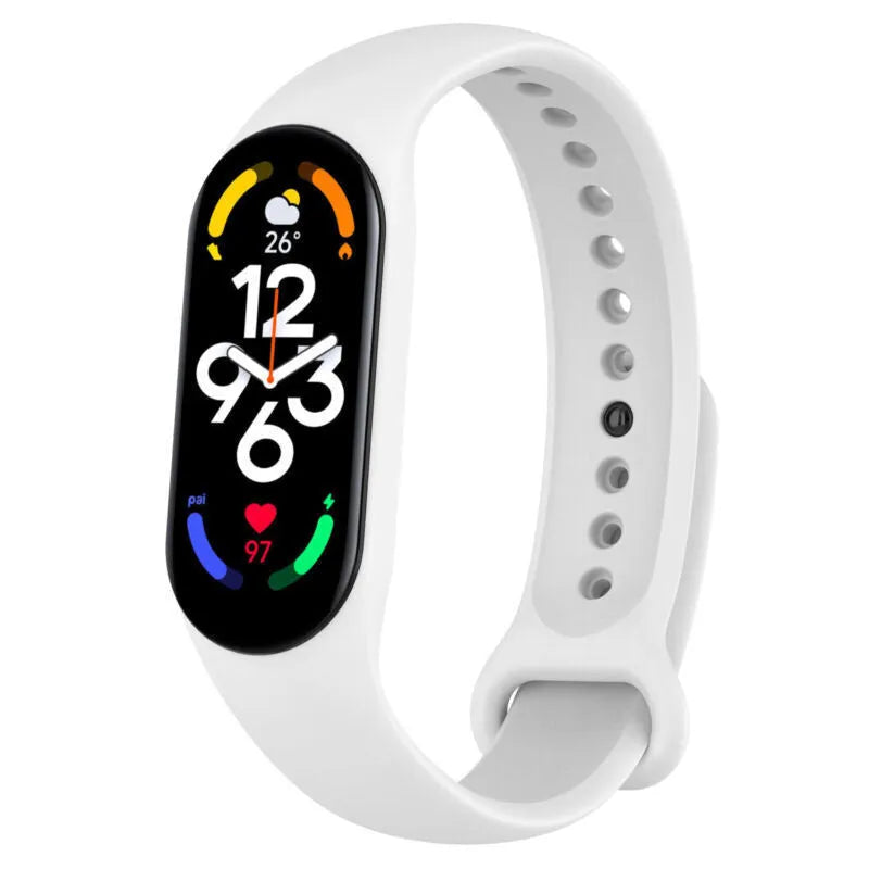 Silicone Strap, white, on a watch, 3/4 front view