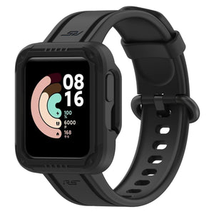 Silicone Strap with Frame, black, on a watch, 3/4 front view