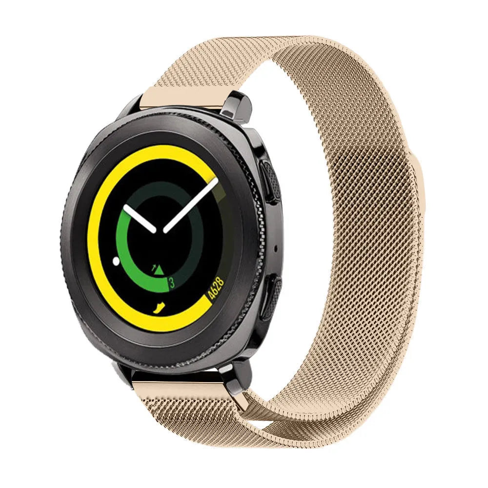 Milanese Strap, champagne, on a watch, 3/4 front view