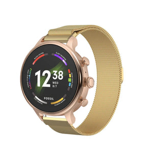 Milanese Strap, gold, on a watch, 3/4 front view
