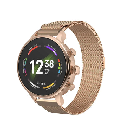 Milanese Strap, rose gold, on a watch, 3/4 front view