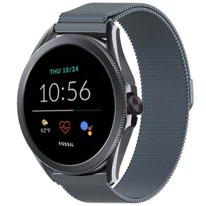 Milanese Strap, space grey, on a watch, 3/4 front view