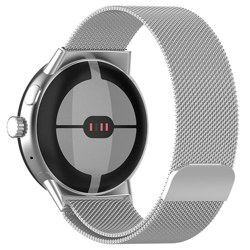 Milanese Strap, silver, on a watch, 3/4 front view