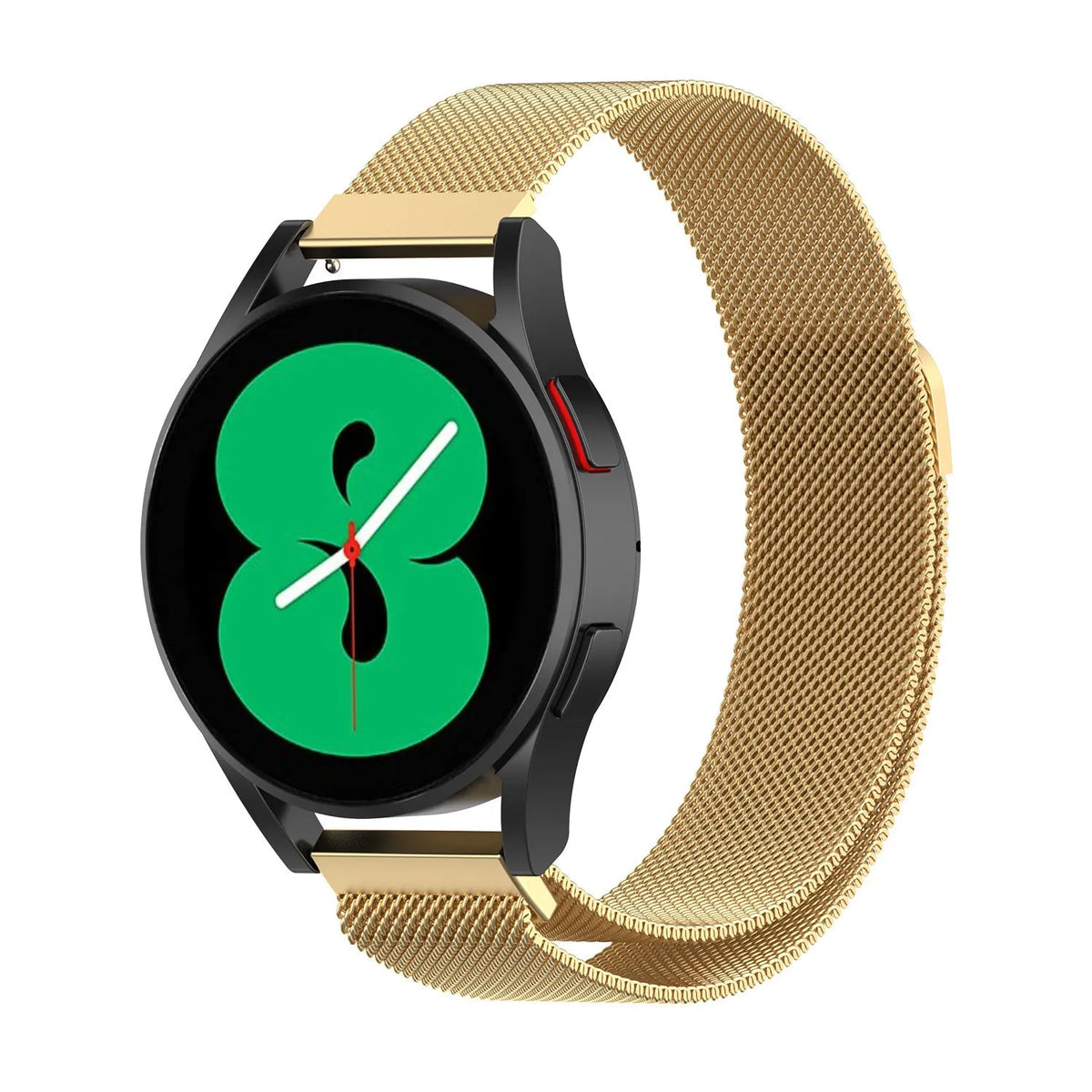 Milanese Strap, gold, on a watch, 3/4 front view