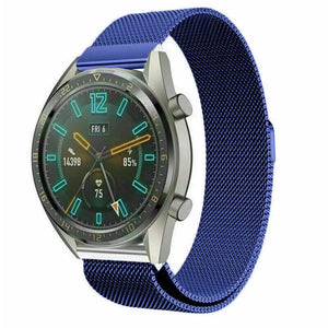 Milanese Strap, blue, on a watch, 3/4 front view
