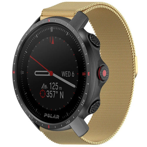 Milanese Strap, gold, on a watch, 3/4 front view