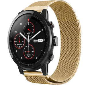 Milanese Strap, gold, on a watch, 3/4 front view