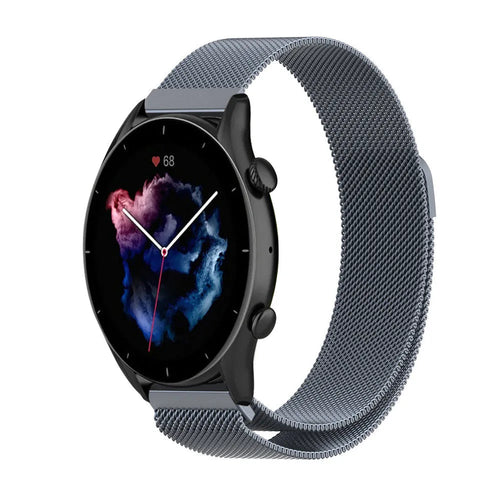 Milanese Strap, space grey, on a watch, 3/4 front view