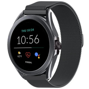 Milanese Strap, black, on a watch, 3/4 front view