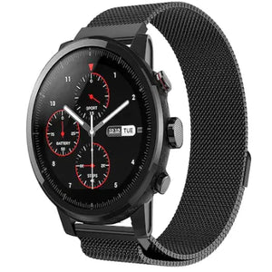 Milanese Strap, black, on a watch, 3/4 front view