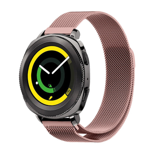 Milanese Strap, pink, on a watch, 3/4 front view