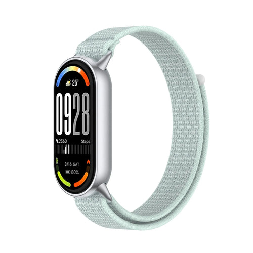 Modern Nylon Strap, cyan, on a watch, 3/4 front view