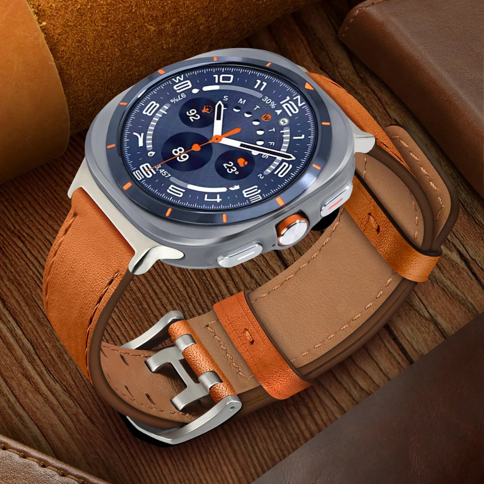 Samsung Galaxy Watch Ultra Double Pin Leather Strap (Orange)