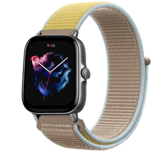 Nylon Strap, camel, on a watch, 3/4 front view