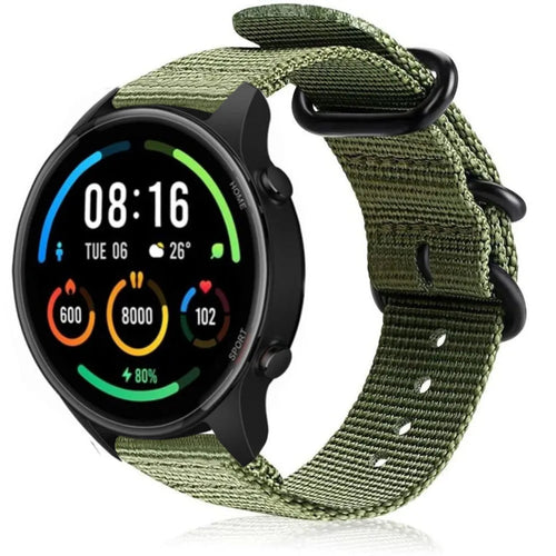 Nylon Buckle Strap, green, on a watch, 3/4 front view