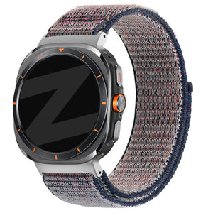 Nylon Loop Strap, dark blue, on a watch, 3/4 front view