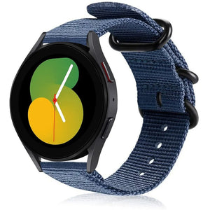 Nylon Buckle Strap, blue, on a watch, 3/4 front view